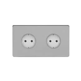 Soho Lighting Brushed Chrome 16A 2 Gang Euro Schuko Socket Wht Ins Screwless