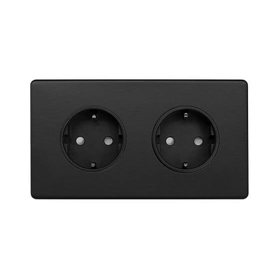 Soho Lighting Matt Black 16A 2 Gang Euro Schuko Socket Blk Ins Screwless