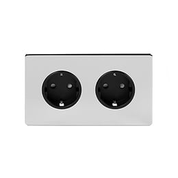 Soho Lighting Polished Chrome 16A 2 Gang Euro Schuko Socket Blk Ins Screwless