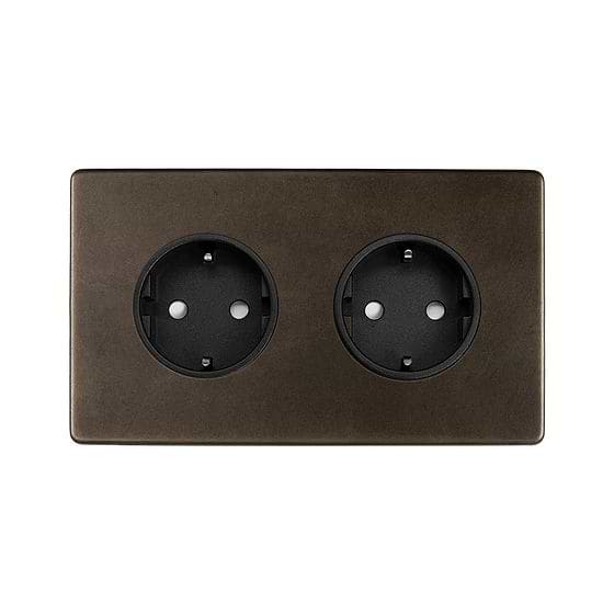Soho Lighting Vintage Brass 16A 2 Gang Euro Schuko Socket