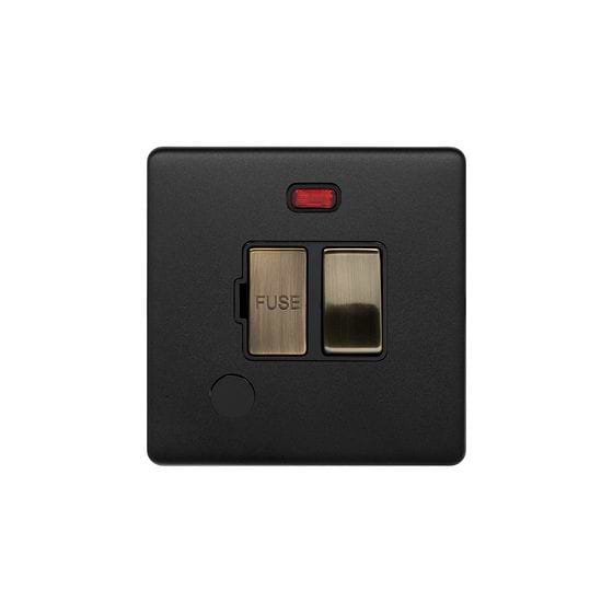 Soho Lighting Matt Black and Antique Brass 13A Switched Fused Connection Unit (FCU) Flex Outlet With Neon