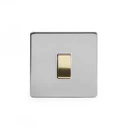 Soho Lighting Brushed Chrome & Brushed Brass 10A 1 Gang 2 Way Switch White Inserts Screwless