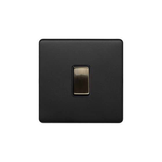 Matt Black and Antique Brass 1 Gang Light Switch
