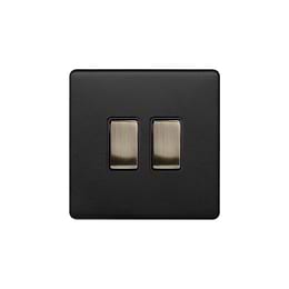 Matt Black and Antique Brass 2 Gang Light Switch

