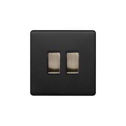 Soho Lighting Matt Black and Antique Brass 10A 2 Gang 2 Way Switch