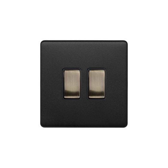 Soho Lighting Matt Black and Antique Brass 10A 2 Gang 2 Way Switch