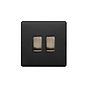 Matt Black and Antique Brass 2 Gang Light Switch

