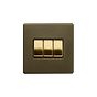 Soho Lighting Bronze & Brushed Brass 10A 3 Gang 2 Way Switch Black Inserts Screwless