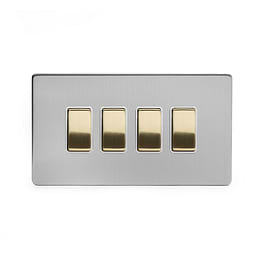 Soho Lighting Brushed Chrome & Brushed Brass 20A 4 Gang 2 Way Switch White Inserts Screwless