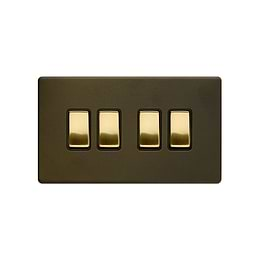 Soho Lighting Bronze & Brushed Brass 10A 4 Gang 2 Way Switch Black Inserts Screwless