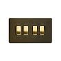 Soho Lighting Bronze & Brushed Brass 10A 4 Gang 2 Way Switch Black Inserts Screwless