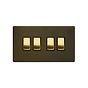 Soho Lighting Bronze & Brushed Brass 10A 4 Gang 2 Way Switch Black Inserts Screwless