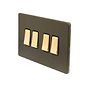 Soho Lighting Bronze & Brushed Brass 10A 4 Gang 2 Way Switch Black Inserts Screwless