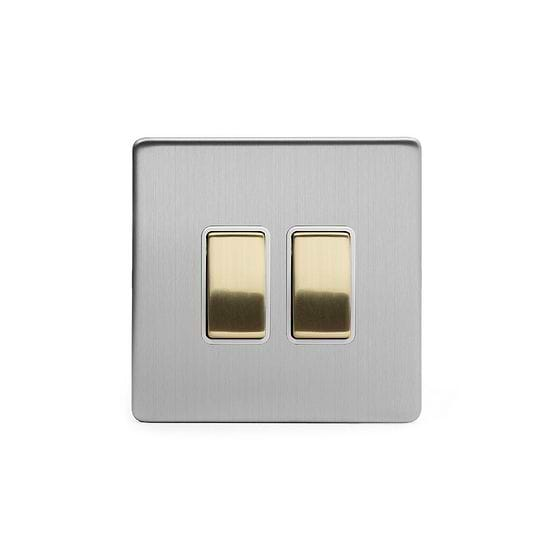 Soho Lighting Brushed Chrome & Brushed Brass 20A 2 Gang Intermediate Switch White Inserts Screwless