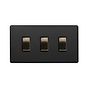 Soho Lighting Matt Black and Antique Brass 3 Gang Switch Double Plate 2 Way