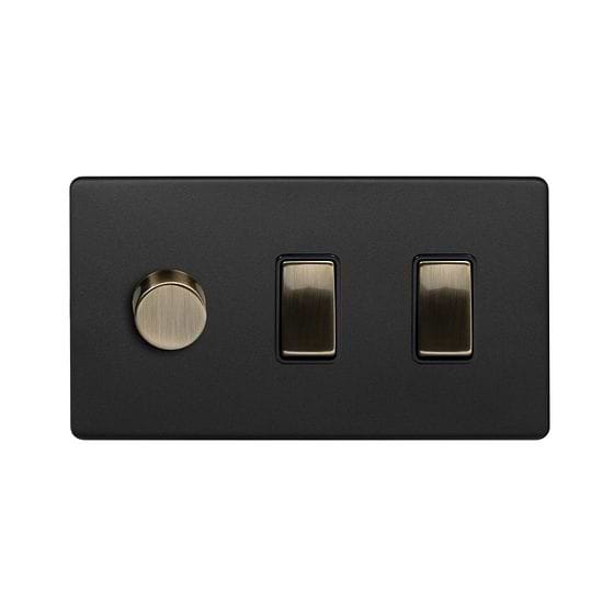 Matt Black and Antique Brass Dimmer Rocker Combo Switch
