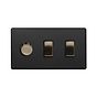 Soho Lighting Matt Black and Antique Brass 3 Gang Dimmer and Rocker Switch Combo (2-Way Intelligent Dimmer & 2x 2 Way Switch )