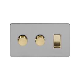 Brushed Chrome and Brass Dimmer Rocker Combo Switch
