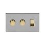 Soho Lighting Brushed Chrome & Brushed Brass 3 Gang Light Switch with 2 Dimmers (2 x 2 Way Intelligent Dimmer & 2-Way Switch)