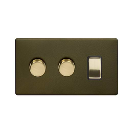 Soho Lighting Bronze with Brushed Brass 3 Gang Light Switch with 2 Dimmers (2 x 2-Way Intelligent Dimmer & 2-Way Switch)