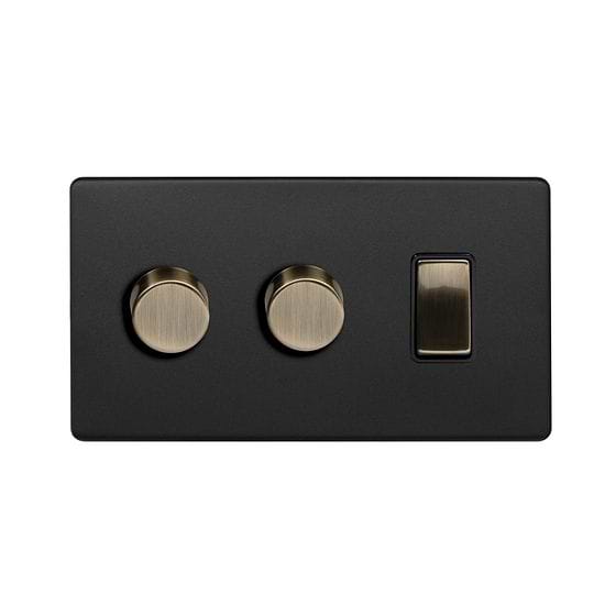 Matt Black and Antique Brass Dimmer Rocker Combo Switch
