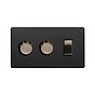 Soho Lighting Matt Black and Antique Brass 3 Gang Dimmer and Rocker Combo ((2 x 2-Way Intelligent Dimmer & 2-Way Switch)