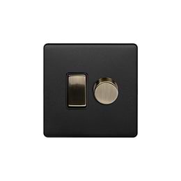 Soho Lighting Matt Black and Antique Brass Dimmer and Rocker Switch Combo (2 Way Switch & Trailing Dimmer)