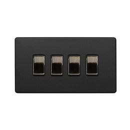 Soho Lighting Matt Black and Antique Brass 4 Gang Switch With 1 Intermediate (3 x 2 Way Switch with 1 Intermediate)