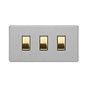 Soho Fusion Brushed Chrome & Brushed Brass  3 Gang Switch With 1 Intermediate (2 x 2 Way Switch with 1 Intermediate) Screwless 