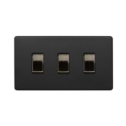 Soho Lighting Matt Black and Antique Brass 3 Gang Switch With 1 Intermediate (2 x 2 Way Switch with 1 Intermediate)