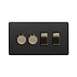 Soho Lighting Matt Black and Antique Brass 4 Gang Switch with 2 Dimmers (2x150W LED Dimmer 2x20A Switch)