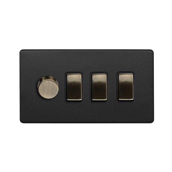 Matt Black and Antique Brass Dimmer Rocker Combo Switch
