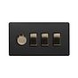 Soho Lighting Matt Black and Antique Brass 4 Gang Switch with 1 Dimmer (1x150W LED Dimmer 3x20A Switch)