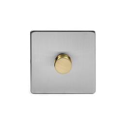 Brushed Chrome and Brass 1 Gang Dimmer Switch
