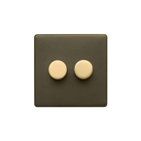 Soho Lighting Bronze & Brushed Brass 2 Gang Intelligent Trailing Dimmer Screwless 150W LED (300w Halogen/Incandescent)