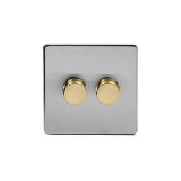 Soho Fusion Brushed Chrome & Brushed Brass 2 Gang 1000W DC1-10V Dimmer Switch