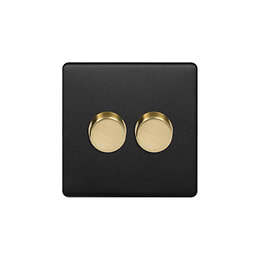 Soho Lighting Matt Black & Brushed Brass 2 Gang Intelligent Trailing Dimmer Screwless 150W LED (300w Halogen/Incandescent)