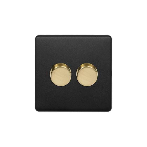 Soho Lighting Matt Black & Brushed Brass 2 Gang 2-Way Intelligent Dimmer 150W LED (300W Halogen/Incandescent)