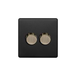 Soho Lighting Matt Black and Antique Brass 2 Gang 2 -Way Intelligent Dimmer 150W LED (300W Halogen/Incandescent)