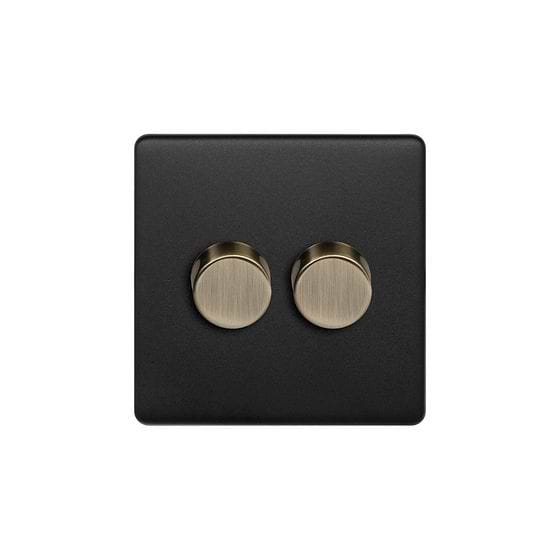 Soho Lighting Matt Black and Antique Brass 2 Gang 2 -Way Intelligent Dimmer 150W LED (300W Halogen/Incandescent)