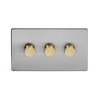 Soho Lighting Brushed Chrome & Brushed Brass 3 Gang 400W LED Dimmer Switch