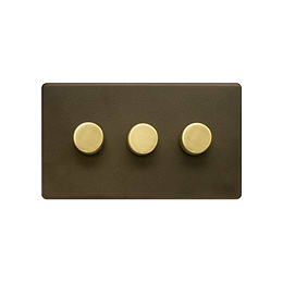 Soho Lighting Bronze & Brushed Brass 3 Gang 2 -Way Intelligent Dimmer150W LED (300w Halogen/Incandescent)