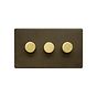 Soho Lighting Bronze & Brushed Brass 3 Gang 2 -Way Intelligent Dimmer 150W LED (300w Halogen/Incandescent)