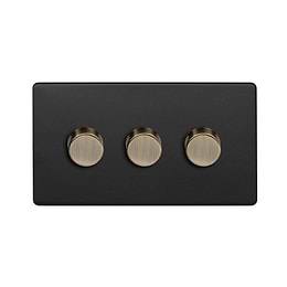 Soho Lighting Matt Black and Antique Brass 3 Gang 2- Way Intelligent Dimmer 150W LED (300W Halogen/Incandescent)