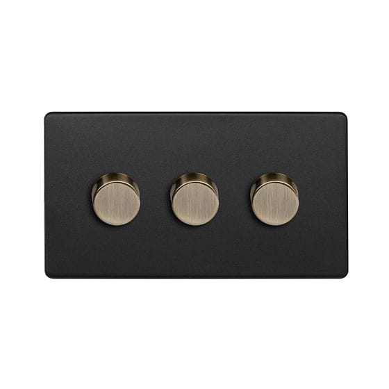 Matt Black and Antique Brass 3 Gang Dimmer Switch
