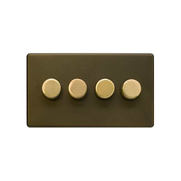 Soho Lighting Bronze & Brushed Brass 4 Gang Intelligent Trailing Dimmer Screwless 150W LED (300w Halogen/Incandescent)