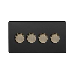 Soho Lighting Matt Black and Antique Brass 4 Gang 2- Way Intelligent  Dimmer Switch 150W LED (300W Halogen/Incandescent)