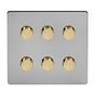 Soho Lighting Brushed Chrome & Brushed Brass Flat Plate 6 Gang 2 Way Intelligent Trailing Dimmer Switch Screwless 150W LED (400w Halogen/Incandescent) 