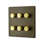 Soho Lighting Bronze with Brushed Brass Flat Plate 6 Gang 2 -Way Intelligent Dimmer 150W LED (300w Halogen/Incandescent) 