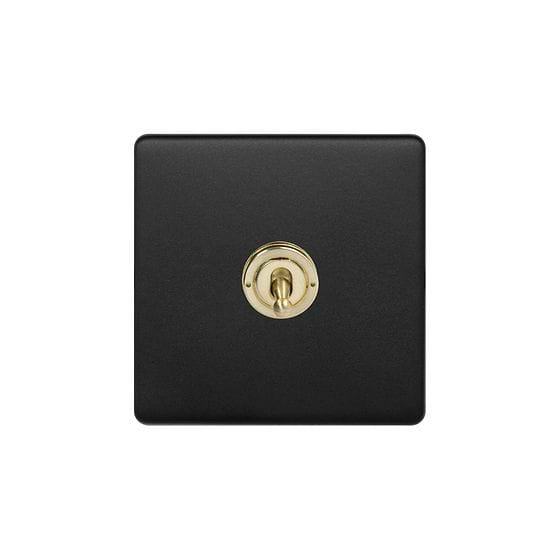 Soho Lighting Matt Black & Brushed Brass 20A 1 Gang 2 Way Toggle Switch Screwless